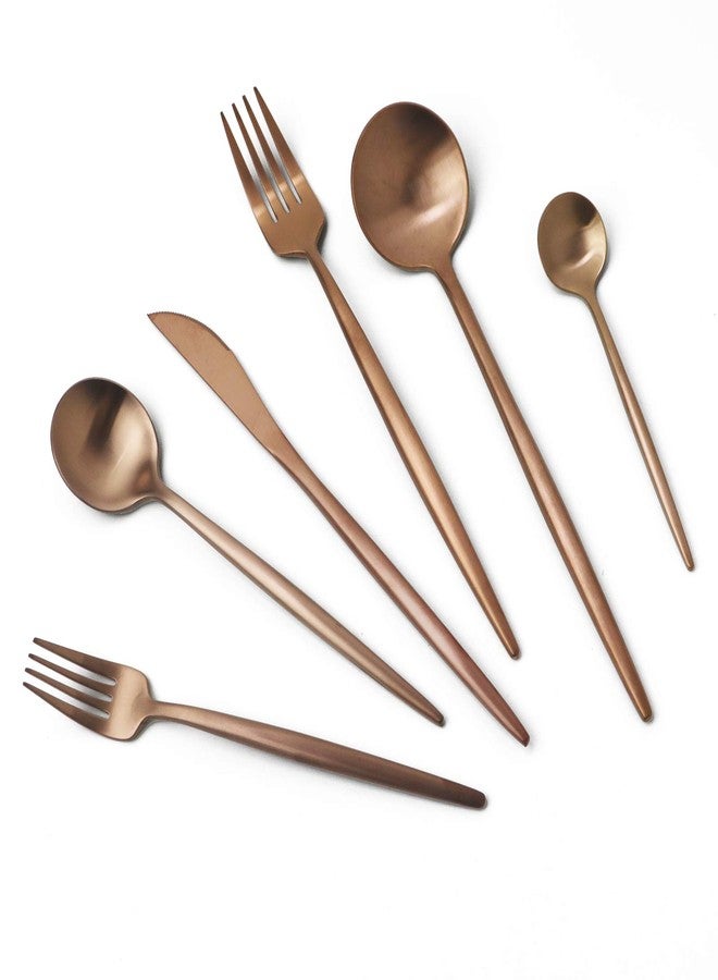 JASHII 18/10 Rose Gold Flatware Silverware Set 304 Stainless Steel Copper Flatware Cutlery Set| 24-Piece Adaline Royal Modern Satin Finish| BEST Birthday Wedding Gift (Rose Gold Matte 4 Sets) - Image 1