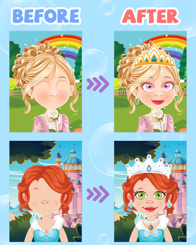 Greingways 24 Pcs Make Your Own Princess Sticker Sheet, Princess Party Favors Face Stickers for Kids Girls Toddlers Crafts Activities Bags Birthday Party Favors Valentines Day Gifts for Kids Classroom - Image 3