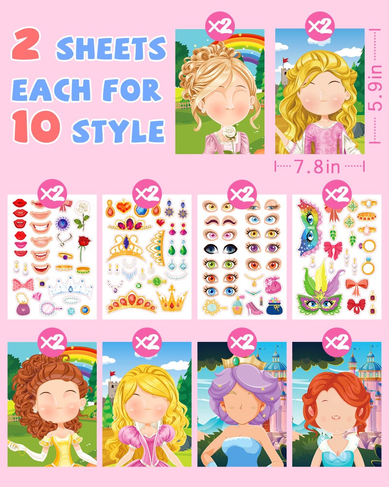 Greingways 24 Pcs Make Your Own Princess Sticker Sheet, Princess Party Favors Face Stickers for Kids Girls Toddlers Crafts Activities Bags Birthday Party Favors Valentines Day Gifts for Kids Classroom - Image 5