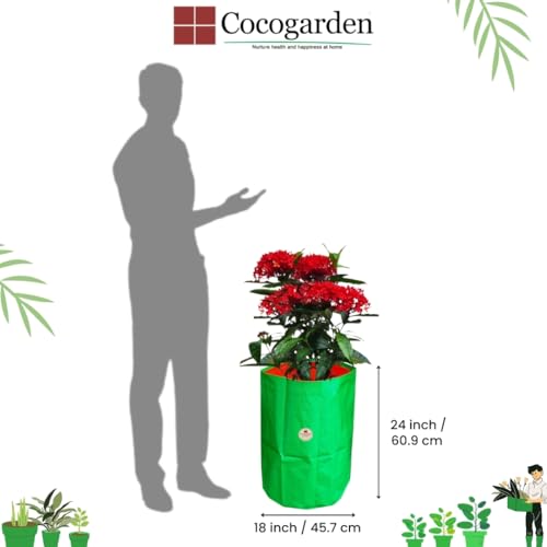 COCOGARDEN HDPE UV Protected Green Round Shaped Grow Bags 18X24 inch (Pack of 2) | Plant Bags for Home Garden | Growing Bags for Terrace Flowers and Vegetables Gardening | Indoor and Balcony Gardening - Image 2