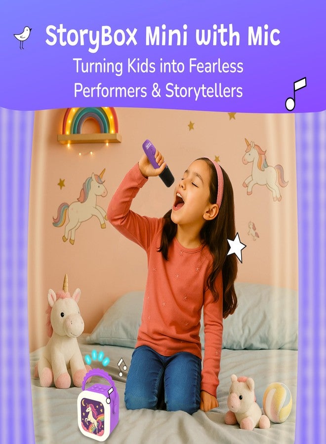 WonderBuddy صندوق القصص الصغير WonderBuddy StoryBox Mini، أكثر من 250 قصة مُحمّلة مسبقًا، ميكروفون كاريوكي للغناء، أضواء RGB، مكبر صوت بلوتوث للأطفال، لعبة موسيقية، ألعاب سرد القصص، هدية عيد ميلاد للفتيات من 6 إلى 10 سنوات - وحيد القرن مع ميكروفون - Image 3