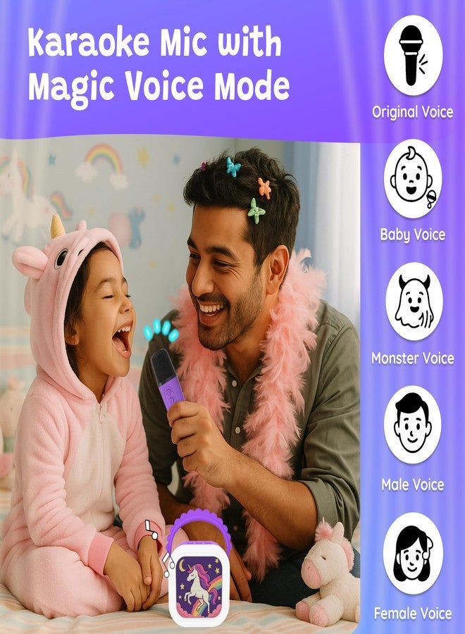 WonderBuddy صندوق القصص الصغير WonderBuddy StoryBox Mini، أكثر من 250 قصة مُحمّلة مسبقًا، ميكروفون كاريوكي للغناء، أضواء RGB، مكبر صوت بلوتوث للأطفال، لعبة موسيقية، ألعاب سرد القصص، هدية عيد ميلاد للفتيات من 6 إلى 10 سنوات - وحيد القرن مع ميكروفون - Image 4