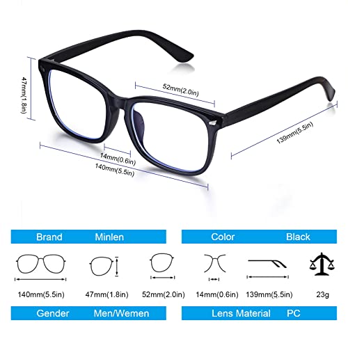 minlen Blue Light Blocking Glasses for Women or Men |Fashion UV Ray Filter Eyeglasses for Reading, PC and TV | Gaming Glasses Instantly Blocks Glare from Computers and Phone Screens (Black) - Image 2