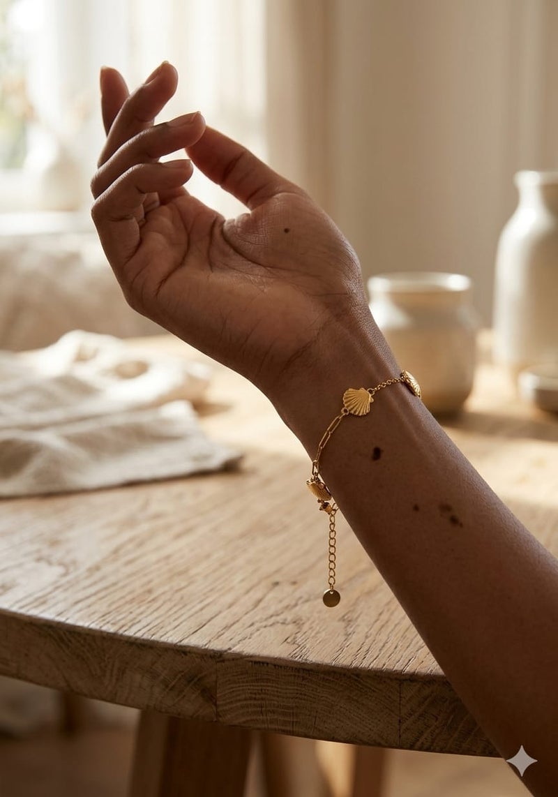 Delicate Chain Bracelet Adorned with Scallop Shell Elements - Trendy Adjustable Summer Wristband