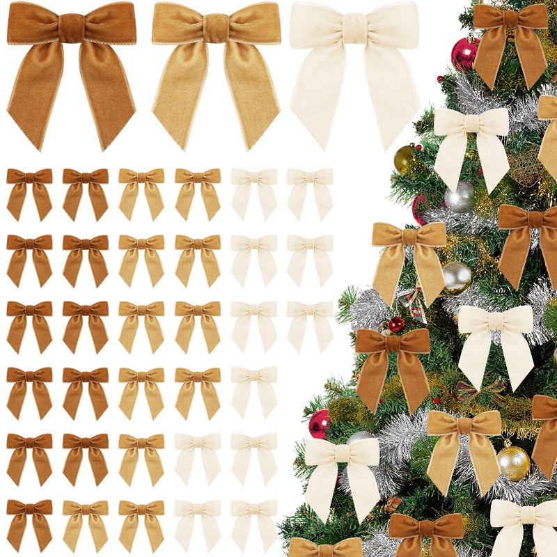 ZJoey 36 Pcs Christmas Velvet Bows Vintage Rustic Xmas Tree Velvet Ribbon for Stairs Wreath Fireplace Garland Home Decor Winter Party Indoor OutdoorIvoryKhakiBrown315x315In - Image 2
