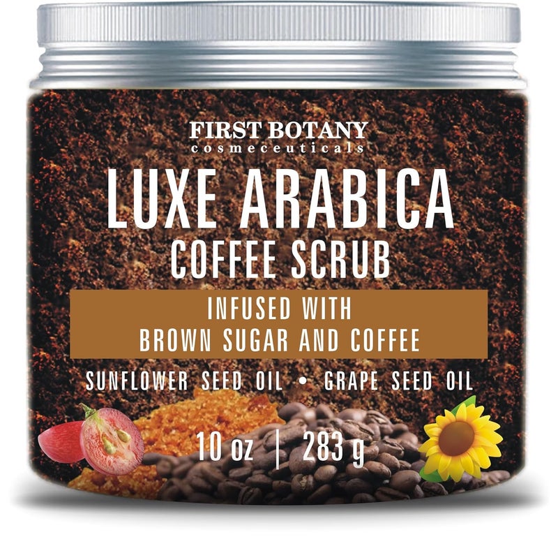 First Botany First Botany Body Scrub  Natural Exfoliating Sugar Scrub  Body and Face Souffle helps with Moisturizing Skin Acne Cellulite Dead Skin Scars Wrinkles 10 fl oz Brown Sugar  Coffee