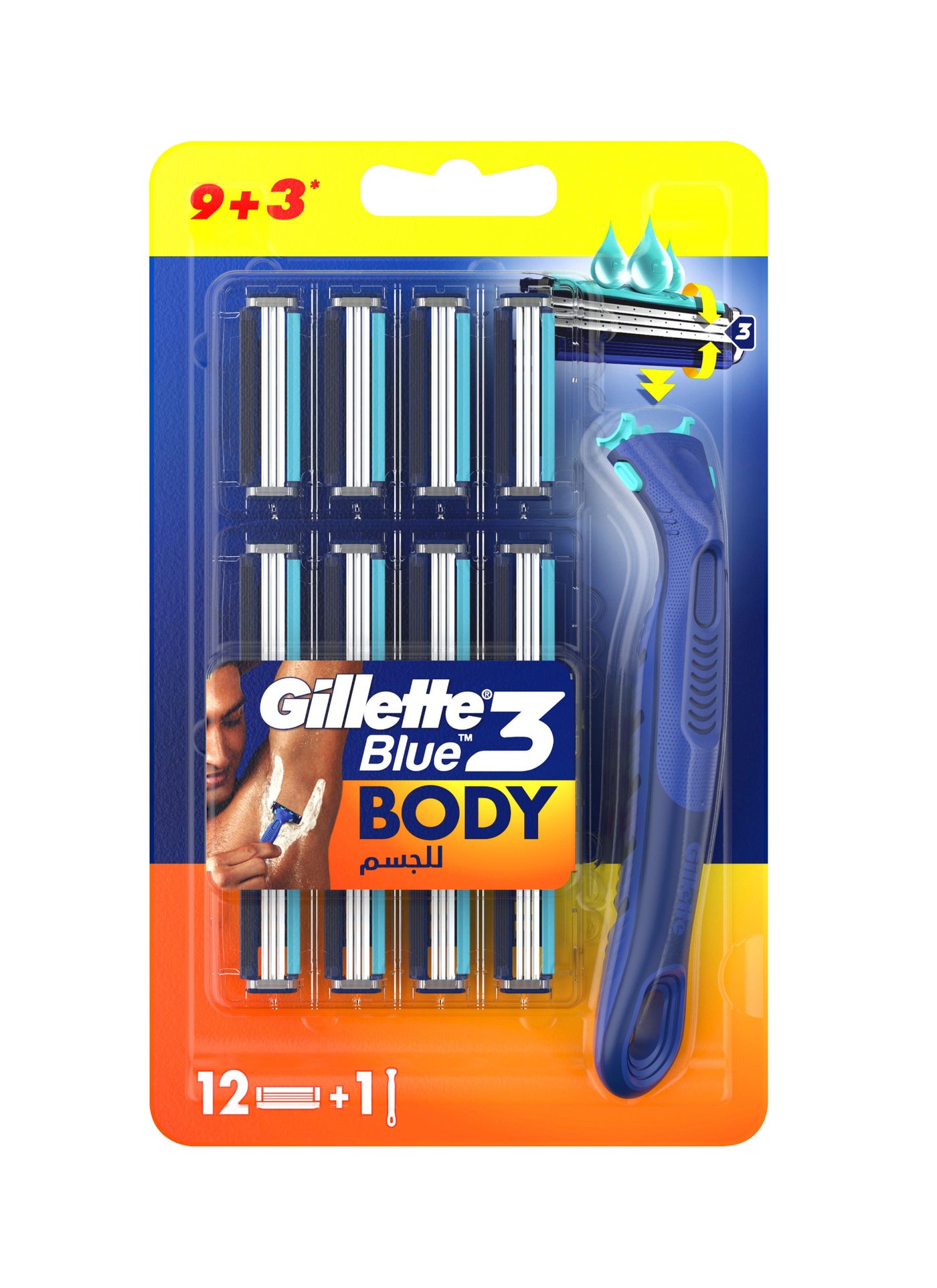 Gillette Blue 3 Body Razor: 1 Handle + 12 Blades Refills
