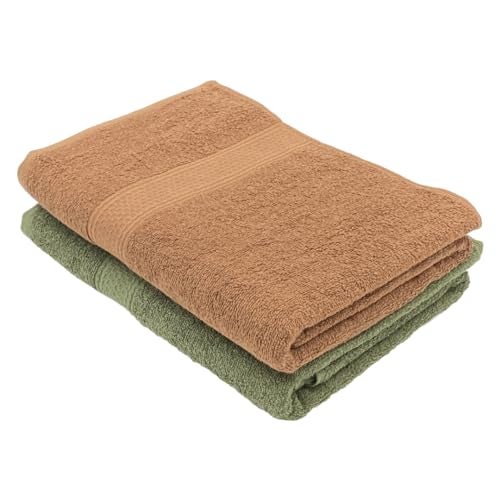 PatPug 100% Indian Ultra Soft Cotton 380 GSM Highly Absorbent, Fade Resistant Large Bath Towel (Coffee Brown and Olive Green) - Image 1