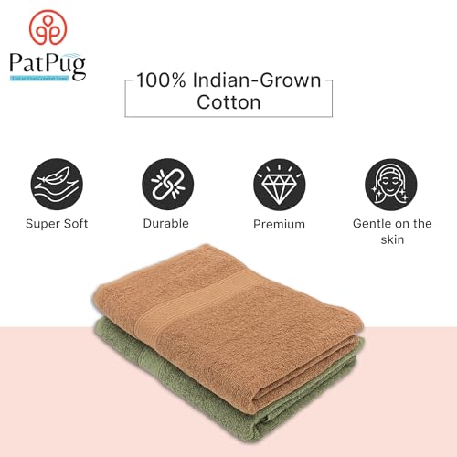 PatPug 100% Indian Ultra Soft Cotton 380 GSM Highly Absorbent, Fade Resistant Large Bath Towel (Coffee Brown and Olive Green) - Image 5