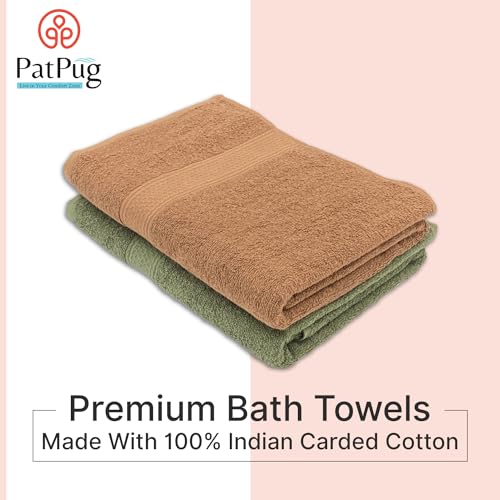 PatPug 100% Indian Ultra Soft Cotton 380 GSM Highly Absorbent, Fade Resistant Large Bath Towel (Coffee Brown and Olive Green) - Image 3