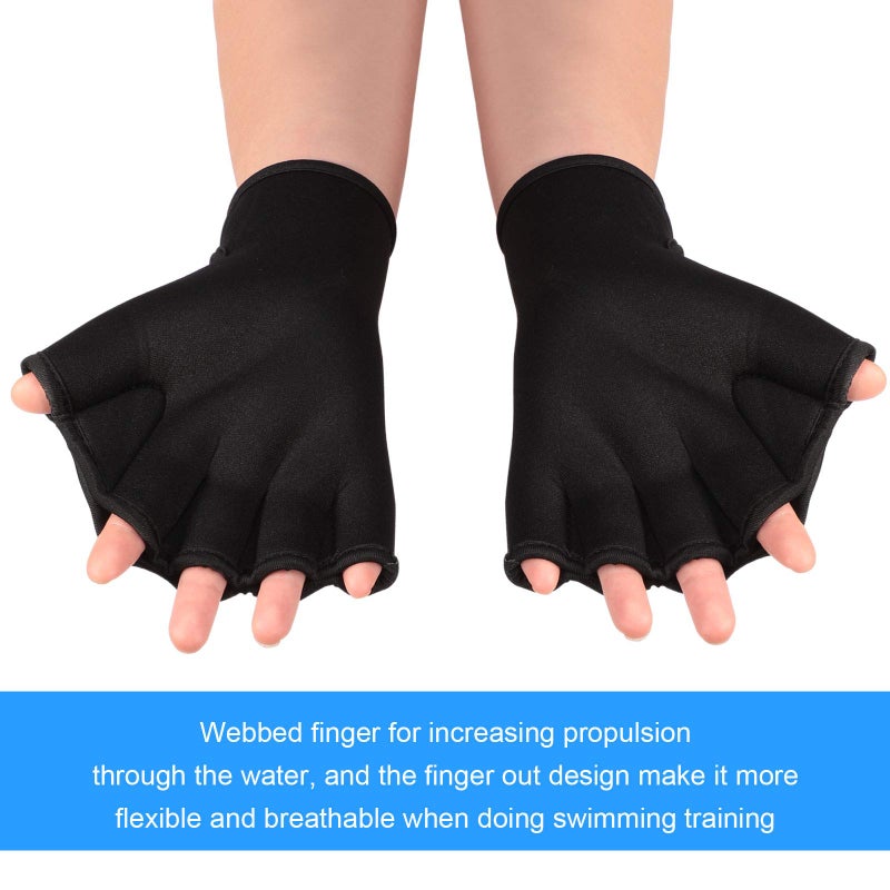 Sumind 2 Pairs Swimming Gloves Aquatic Training Gloves Neoprene Mittens Webbed Fitness Water Resistance Training Mittens for Men Women Swimming Diving with Wrist Strap(Large,Black, Blue) - Image 3