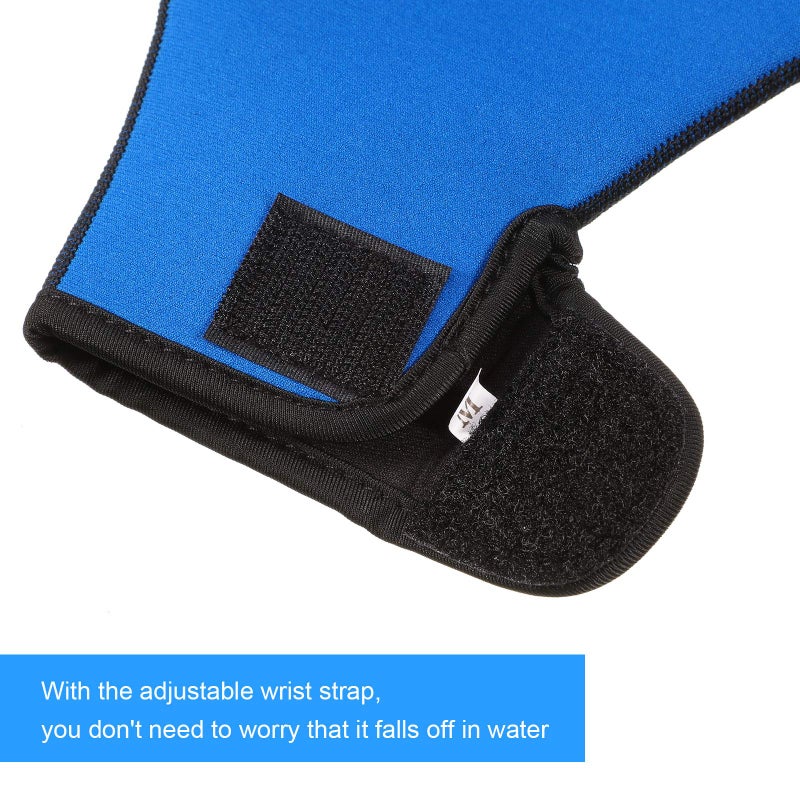 Sumind 2 Pairs Swimming Gloves Aquatic Training Gloves Neoprene Mittens Webbed Fitness Water Resistance Training Mittens for Men Women Swimming Diving with Wrist Strap(Large,Black, Blue) - Image 5