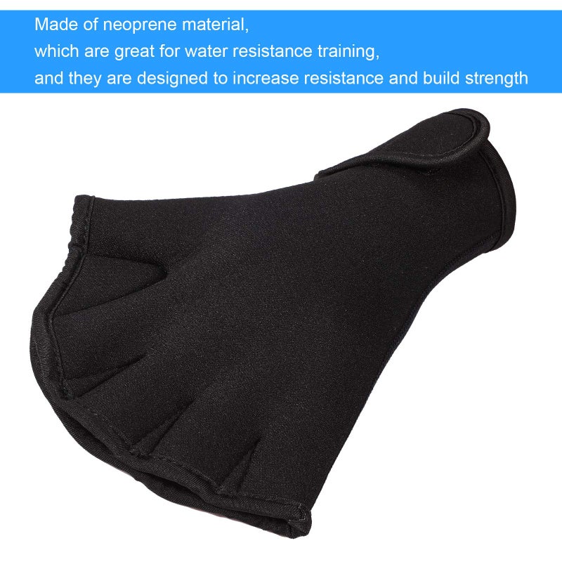 Sumind 2 Pairs Swimming Gloves Aquatic Training Gloves Neoprene Mittens Webbed Fitness Water Resistance Training Mittens for Men Women Swimming Diving with Wrist Strap(Large,Black, Blue) - Image 4