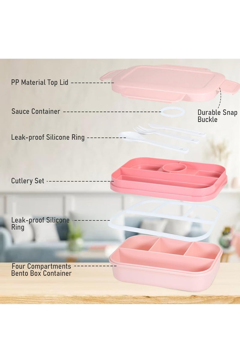 Necomi Lunch Bento Box, Stackable Bento Lunch Box, 8-Compartment Double-Layer Food Storage Container with Cutlery Set, Leak-Proof Food-Grade Material, Suitable for School, Work, Travel and Camping (Pink)  - Image 3