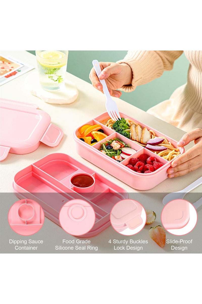 Necomi Lunch Bento Box, Stackable Bento Lunch Box, 8-Compartment Double-Layer Food Storage Container with Cutlery Set, Leak-Proof Food-Grade Material, Suitable for School, Work, Travel and Camping (Pink)  - Image 5