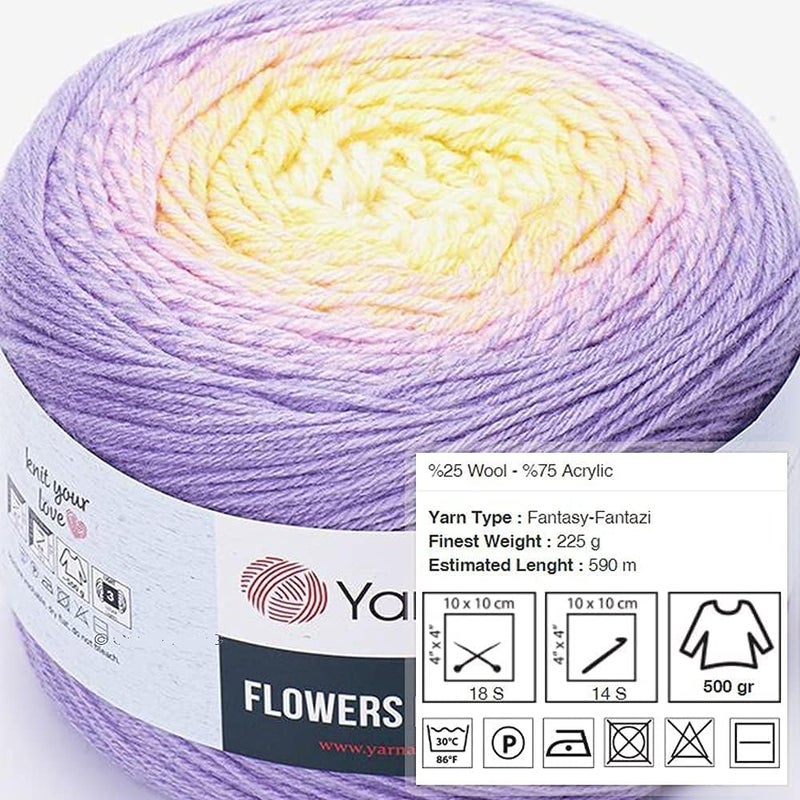 YarnArt Yarn Art Flowers Merino 25percent Wool 75percent Acrylic Multicolor Rainbow Crochet Winter Yarn 225 gr Length 645 Yards Yarn Weight 3 545 - Image 2
