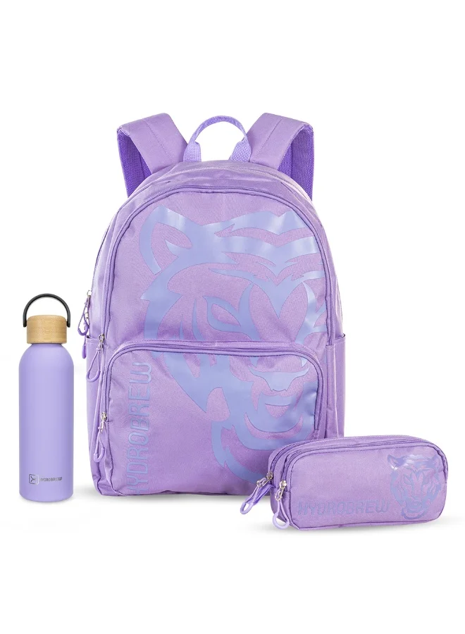 Hydrobrew Hydrobrew 18" Backpack & Double Wall Stainless Steel Water Bottle 500ml – Purple