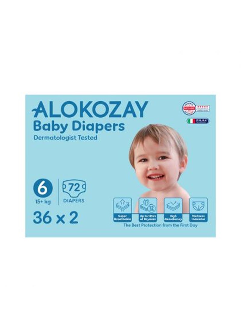 Alokozay Premium Baby Diapers - Size 6 15+ Kg 2 x 36 Diapers - Image 1