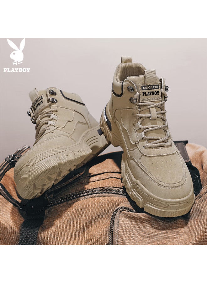 Playboy Men's Shoes Spring Summer Dad Style Comfortable Work Shoes Thick Sole Casual Sports Shoes Fashion Beige Size 44 - Image 3