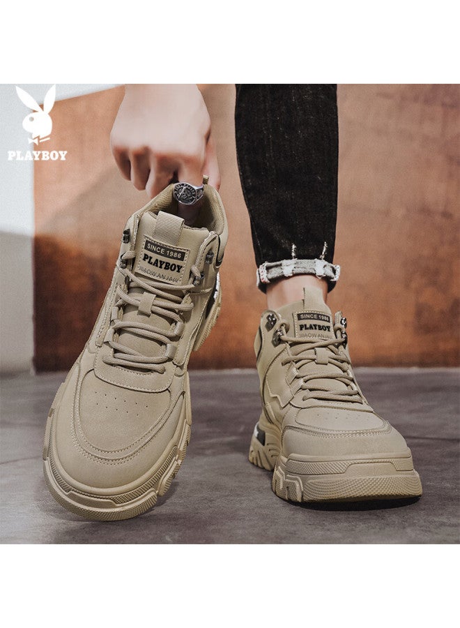 Playboy Men's Shoes Spring Summer Dad Style Comfortable Work Shoes Thick Sole Casual Sports Shoes Fashion Beige Size 44 - Image 2