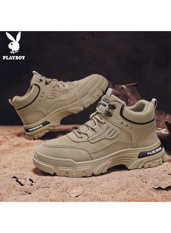 Playboy Men's Shoes Spring Summer Dad Style Comfortable Work Shoes Thick Sole Casual Sports Shoes Fashion Beige Size 44 - Image 5
