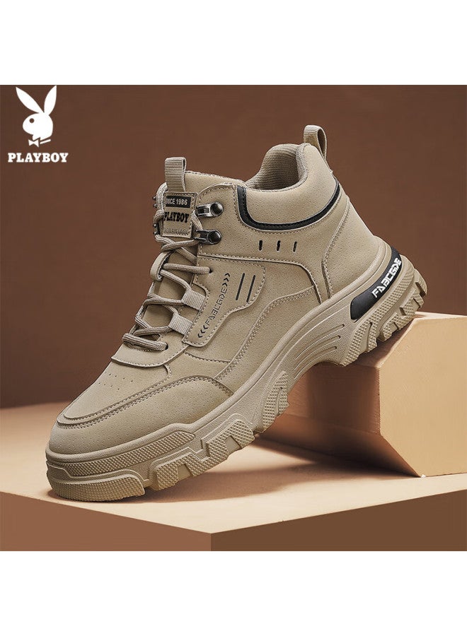 Playboy Men's Shoes Spring Summer Dad Style Comfortable Work Shoes Thick Sole Casual Sports Shoes Fashion Beige Size 44 - Image 4