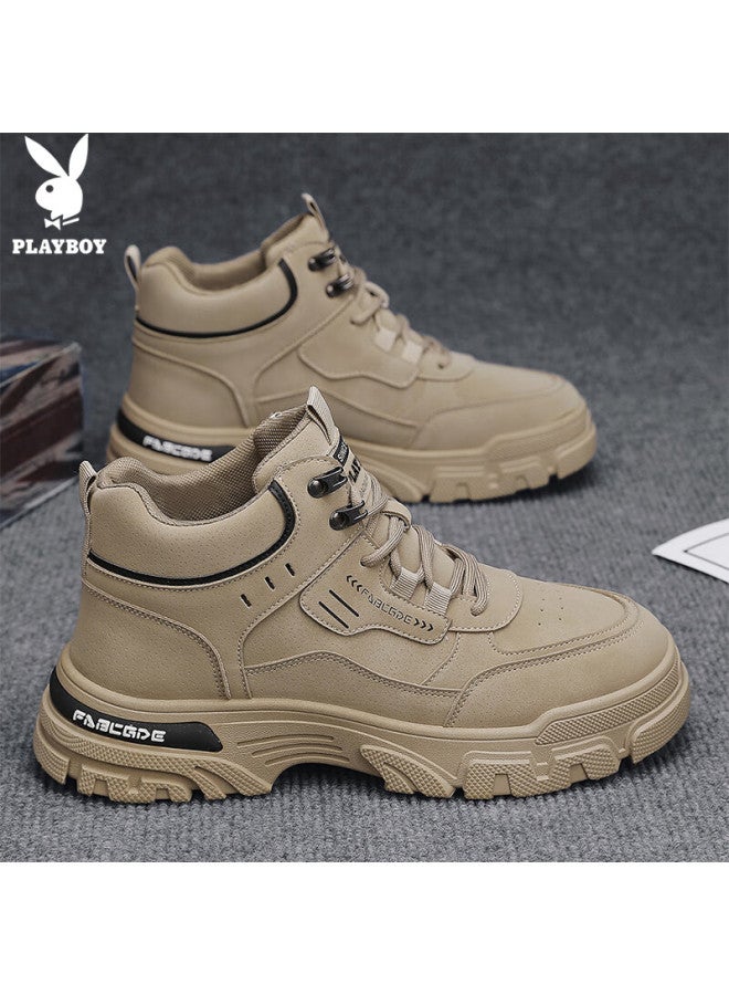 Playboy Men's Shoes Spring Summer Dad Style Comfortable Work Shoes Thick Sole Casual Sports Shoes Fashion Beige Size 44 - Image 1