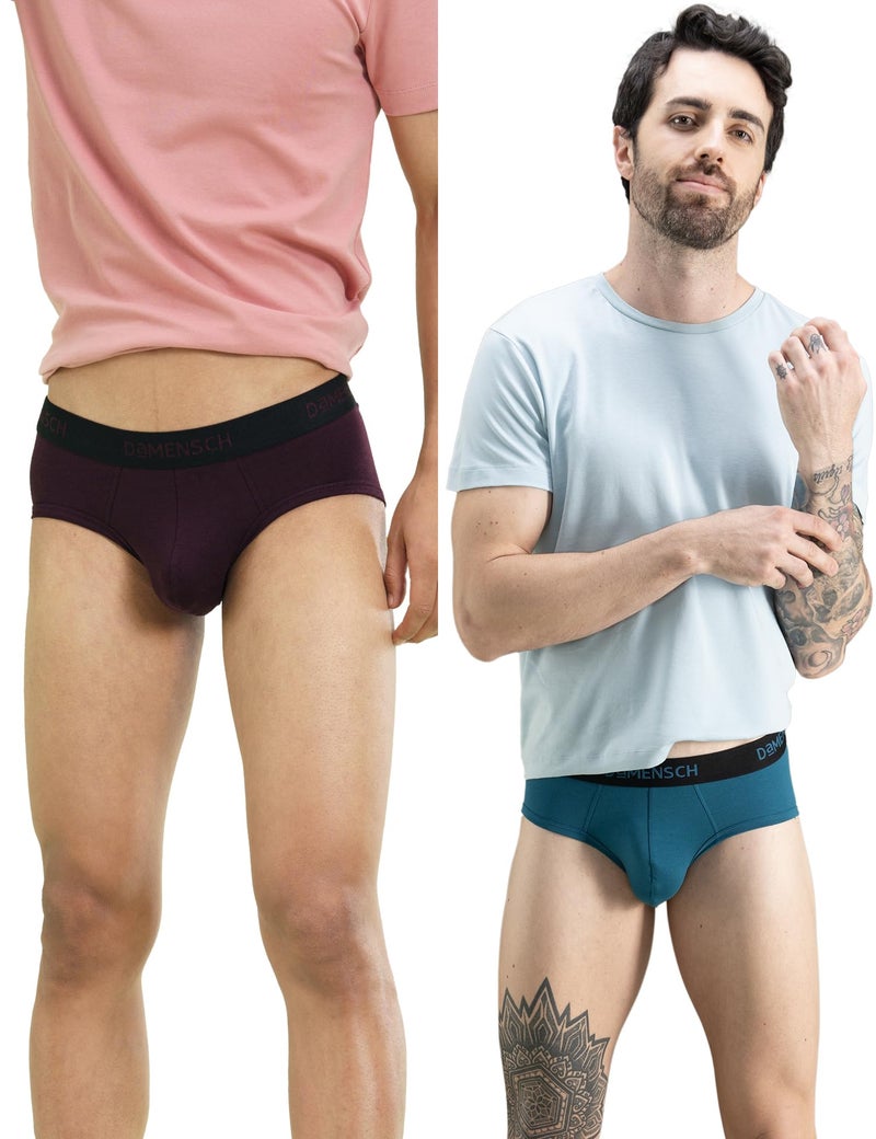 DAMENSCH Mens Premium Cotton Solid Briefs ReFRSH Single of Peppermint Powered-Pack of 2-Loyal Maroon,Sailor Blue-Medium - Image 1