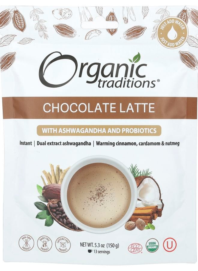 Organic Traditions Chocolate Latte with Ashwagandha and Probiotics 5.3 oz (150 g)