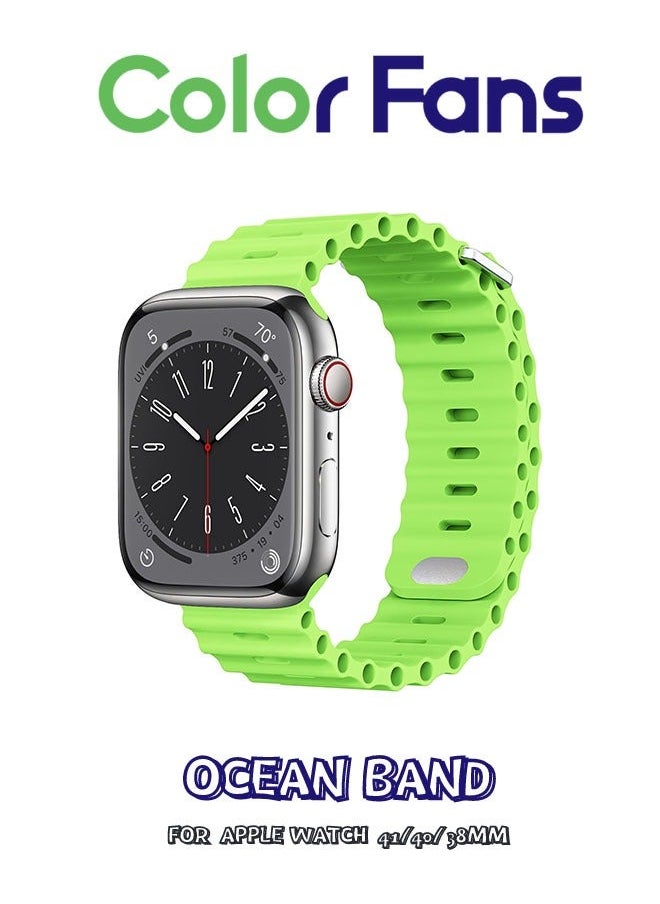 Color Fans - Soft Silicone Ocean Sports Strap Compatible Apple Watch 41mm 40mm 38mm for Men Women, Adjustible Watch Band for Apple Watch SE/Series 9/8/7/6/5/4/3/2/1 - Apple Green - Image 1