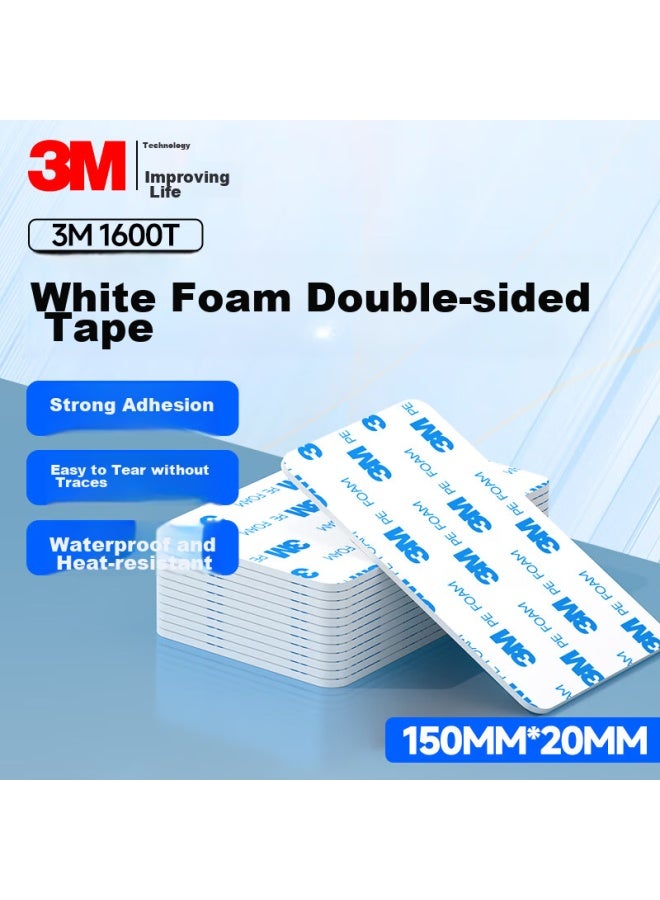 3M 3M Heavy-Duty Foam Double-Sided Tape, High-Adhesive Sponge Adhesive, Traceless, No Residue, No Drilling Required, 1600T150Mm*20Mm (10 Pieces), White - Image 1