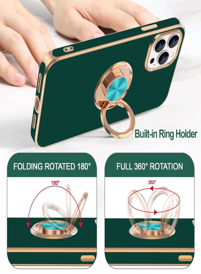 Hython Case for iPhone 14 Pro Max Case with Ring Stand [360° Rotatable Ring Holder Magnetic Kickstand] [Support Car Mount] Plated Gold Edge Slim Soft TPU Luxury Phone Case Cover, Midnight Green - Image 4
