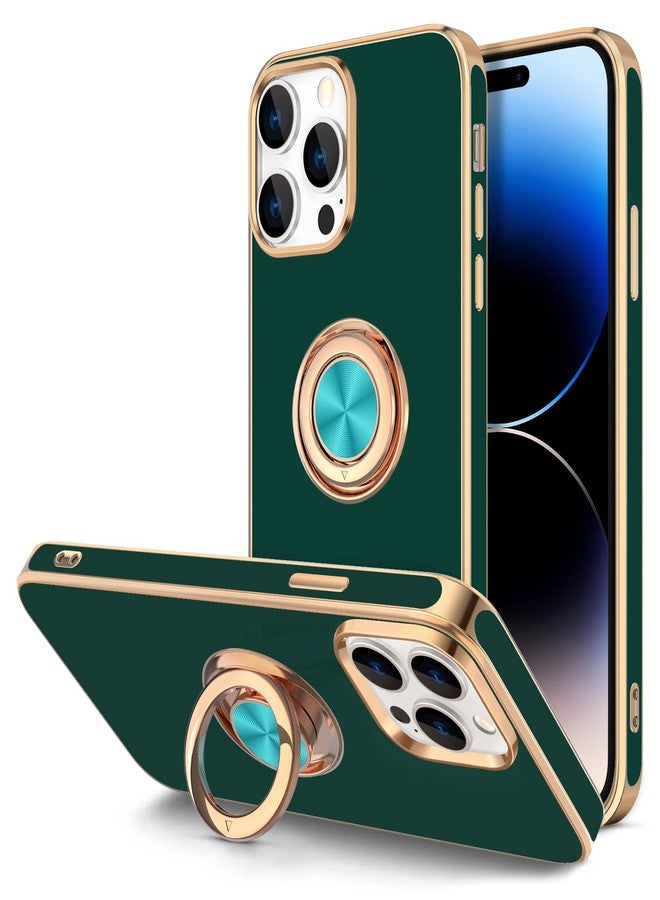 Hython Case for iPhone 14 Pro Max Case with Ring Stand [360° Rotatable Ring Holder Magnetic Kickstand] [Support Car Mount] Plated Gold Edge Slim Soft TPU Luxury Phone Case Cover, Midnight Green - Image 1