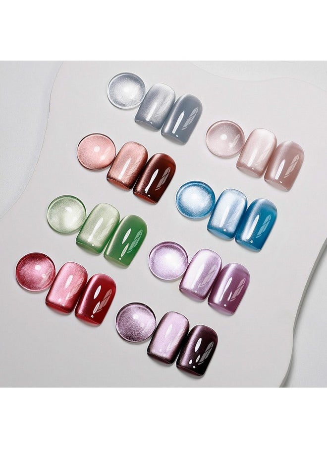 MIZHSE - MIZHSE Cat Eye Gel Nail Polish, 8 Colors Ceramic Magnetic Gel Polish Set with Magnet Stick, Crystal Shimmer Silver Brown Green Purple Colors Nail Gel Soak Off Nail Art Salon Home Gift for Women - Image 1