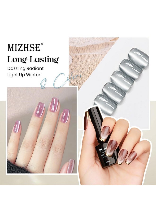 MIZHSE - MIZHSE Cat Eye Gel Nail Polish, 8 Colors Ceramic Magnetic Gel Polish Set with Magnet Stick, Crystal Shimmer Silver Brown Green Purple Colors Nail Gel Soak Off Nail Art Salon Home Gift for Women - Image 1