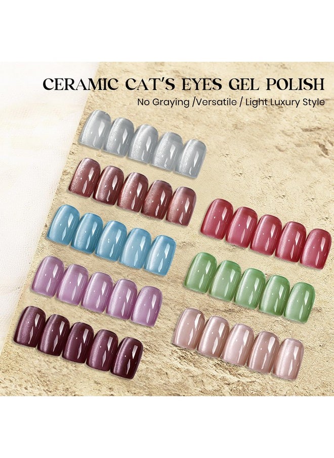 MIZHSE - MIZHSE Cat Eye Gel Nail Polish, 8 Colors Ceramic Magnetic Gel Polish Set with Magnet Stick, Crystal Shimmer Silver Brown Green Purple Colors Nail Gel Soak Off Nail Art Salon Home Gift for Women - Image 1
