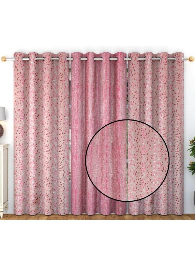 FRESH FROM LOOM Curtains 12 Feet Long Set of 3 Window Parda | Floral Room Darkening Curtains for Living Room Bedroom with Eyelets Ring Parde Screens (Set of 3 |Pink) - Image 1