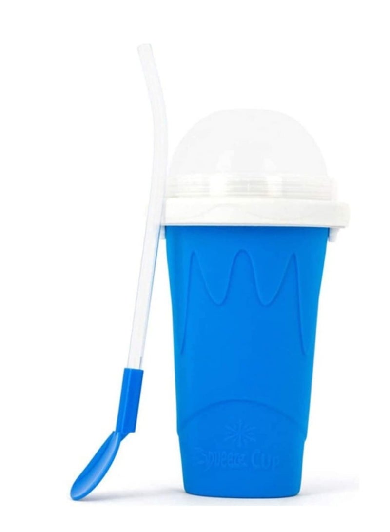 إلترازون Slushy Maker Ice Cup Travel Portable Double Layer Silica Cup Pinch Cup Hot Summer Cooler Smoothie Silicon Cup Pinch into Ice Children's Adult Slushy Ice Cup (Blue) - Image 1