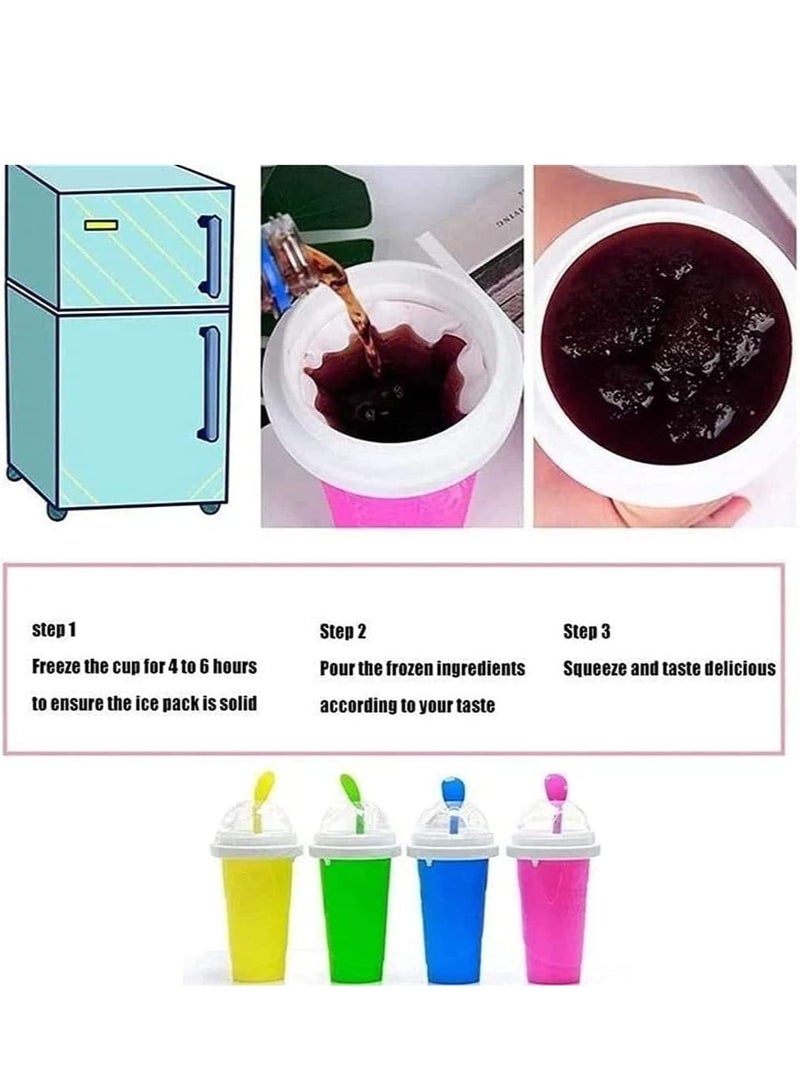 إلترازون Slushy Maker Ice Cup Travel Portable Double Layer Silica Cup Pinch Cup Hot Summer Cooler Smoothie Silicon Cup Pinch into Ice Children's Adult Slushy Ice Cup (Blue) - Image 4