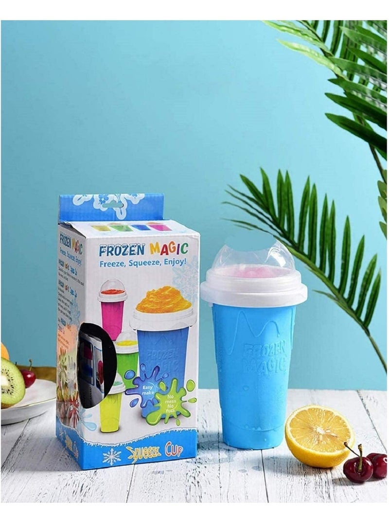 إلترازون Slushy Maker Ice Cup Travel Portable Double Layer Silica Cup Pinch Cup Hot Summer Cooler Smoothie Silicon Cup Pinch into Ice Children's Adult Slushy Ice Cup (Blue) - Image 2
