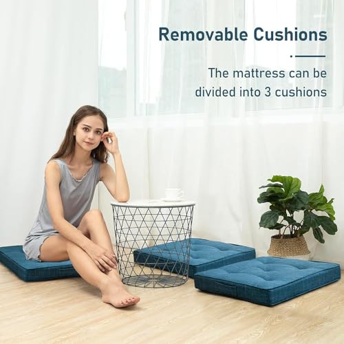 ATOOTFUSION Portable Cotton Mattress - 3-Piece 24X24 Inches, Transforms To 24X72 Guest Mattress, Comfortably Cotton-Filled, Tri-Fold Design For Easy Storage, Versatile Use (Teal),Foldable - Image 4