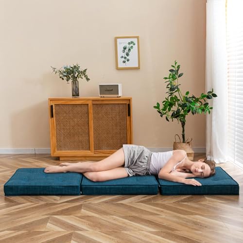 ATOOTFUSION Portable Cotton Mattress - 3-Piece 24X24 Inches, Transforms To 24X72 Guest Mattress, Comfortably Cotton-Filled, Tri-Fold Design For Easy Storage, Versatile Use (Teal),Foldable - Image 3
