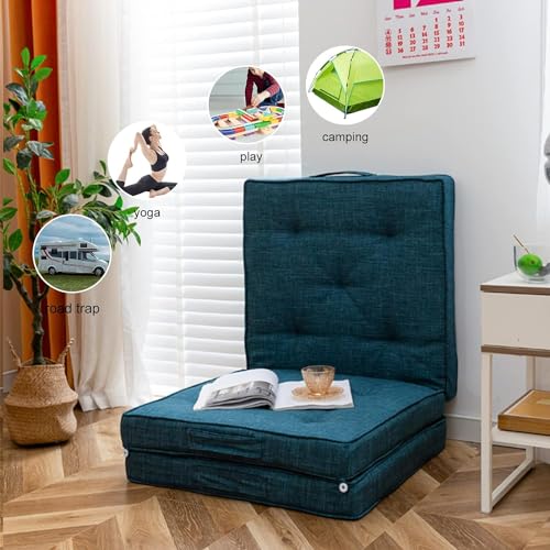 ATOOTFUSION Portable Cotton Mattress - 3-Piece 24X24 Inches, Transforms To 24X72 Guest Mattress, Comfortably Cotton-Filled, Tri-Fold Design For Easy Storage, Versatile Use (Teal),Foldable - Image 5