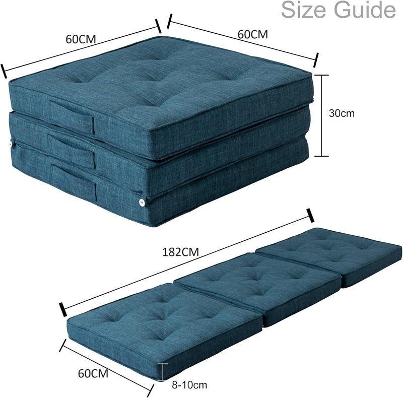 ATOOTFUSION Portable Cotton Mattress - 3-Piece 24X24 Inches, Transforms To 24X72 Guest Mattress, Comfortably Cotton-Filled, Tri-Fold Design For Easy Storage, Versatile Use (Teal),Foldable - Image 2