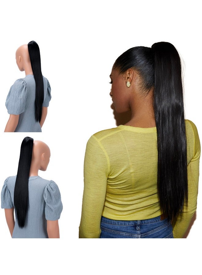 CAISHA 24" Hairpiece Ponytail Clip On Extension Long Hair Straight Black H601 - Image 1