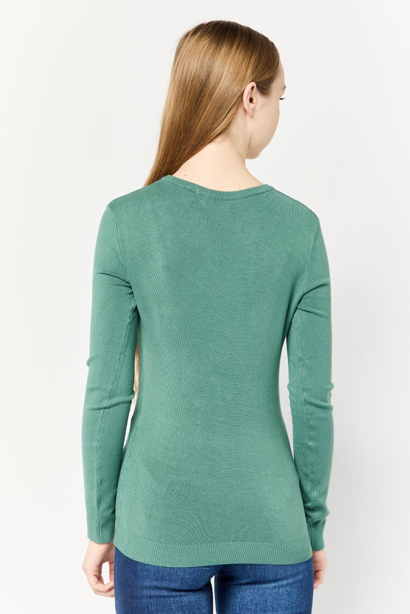 GUESS Women Crew Neck Long Sleeve Brand Logo T-Shirt, Green  - Image 2