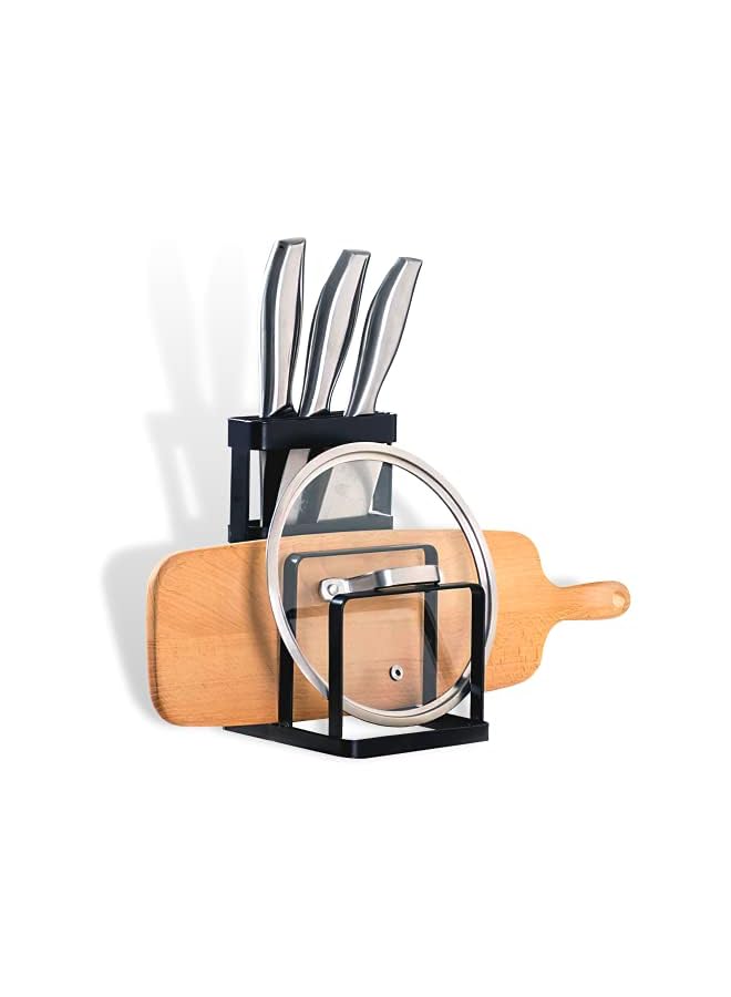 Raxoom Stand and Kitchen Knife Holder, Knife Rack Block Organizer for kitchen Tools, Countertop 3 in 1 knife/ cutting chopping board/Pot Lid Metal Holder - Image 2