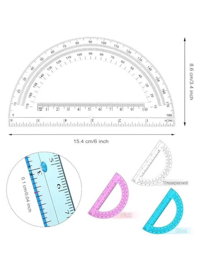Arabest 3 Pack 6 Inch Plastic Protractor Back to School Protractors 180 Degrees Pink Blue Clear Protractors for Classroom Math Teacher Student Office Supplies - Image 2