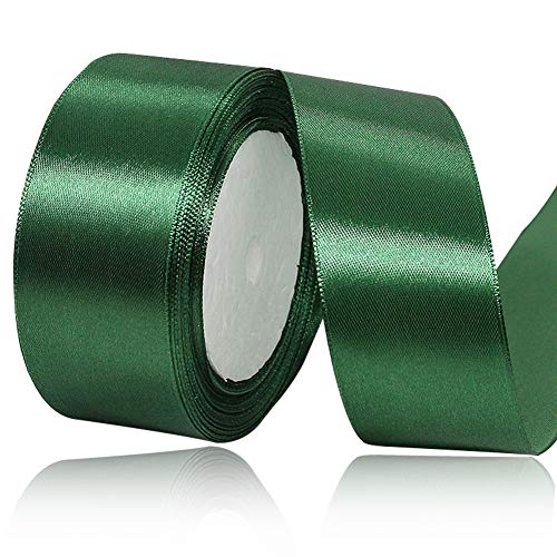 HLOMVE Solid Color Dark Green Satin Ribbon, 1-1/2 Inches x 25 Yards Fabric Satin Ribbon for Gift Wrapping, Crafts, Hair Bows Making, Wreath, Wedding Party Decoration and Other Sewing Projects - Image 1