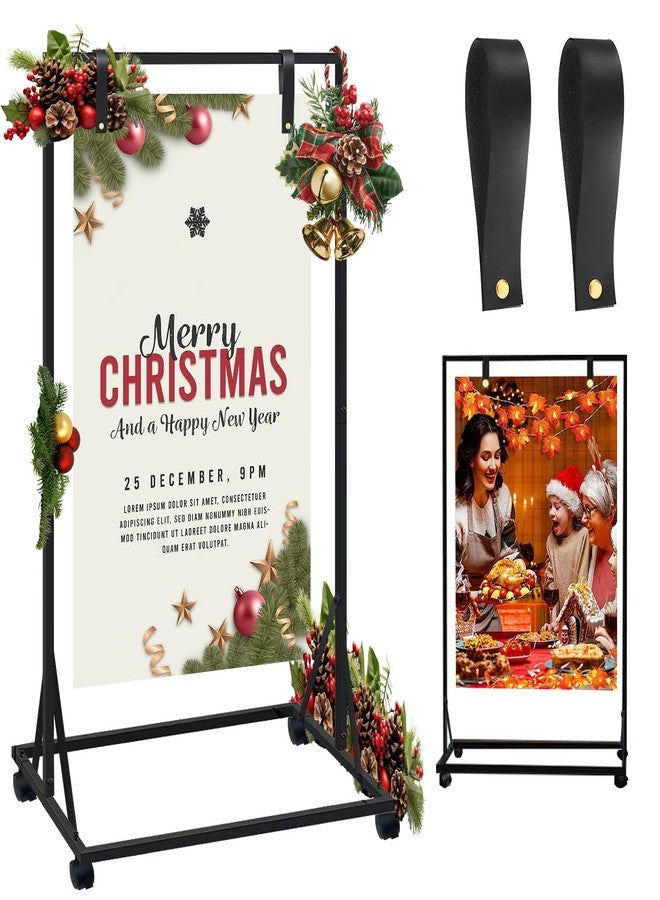 ZERTNROW Wedding Welcome Sign Holder with Detachable Casters, Adjustable Welcome to Our Wedding Sign Stand, Leather Hanging Straps,Stabilized with Triangular Reinforcement,Heavy Duty Easel Stand for Sign (black) - Image 1